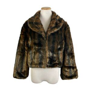 CEJON Faux Fur Jacket Short Length Brown Black Hidden Fasteners Not Worn…